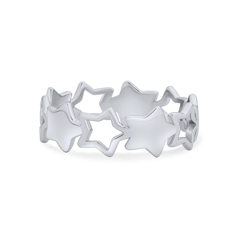 Alternating Puff Star and Star Outline Eternity Band in Sterling Silver