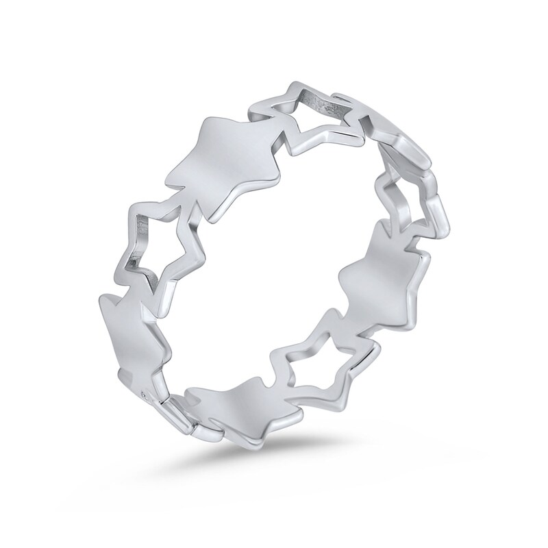 Alternating Puff Star and Star Outline Eternity Band in Sterling Silver