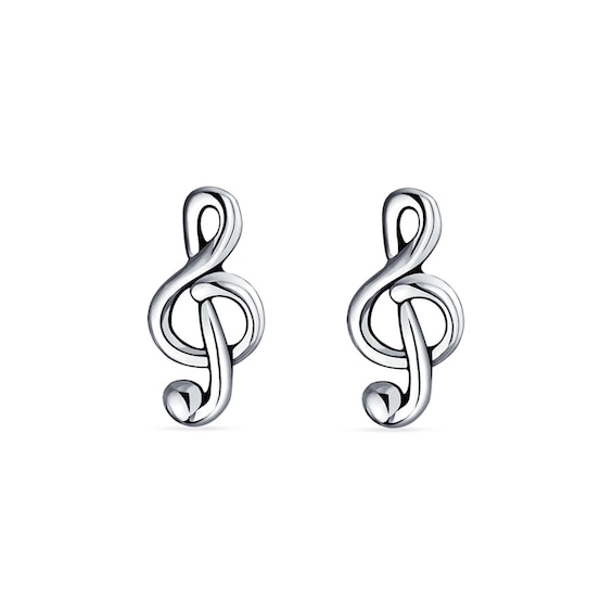 Treble Clef Stud Earrings in Sterling Silver