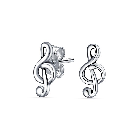 Treble Clef Stud Earrings in Sterling Silver