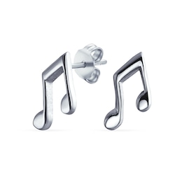 Music Note Stud Earrings in Sterling Silver