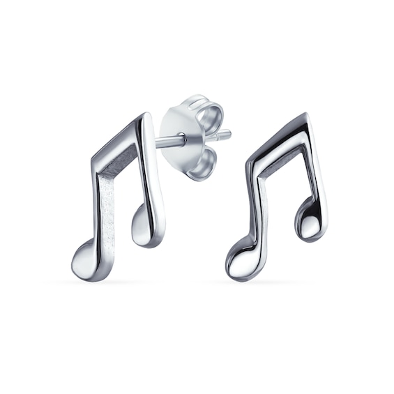 Music Note Stud Earrings in Sterling Silver