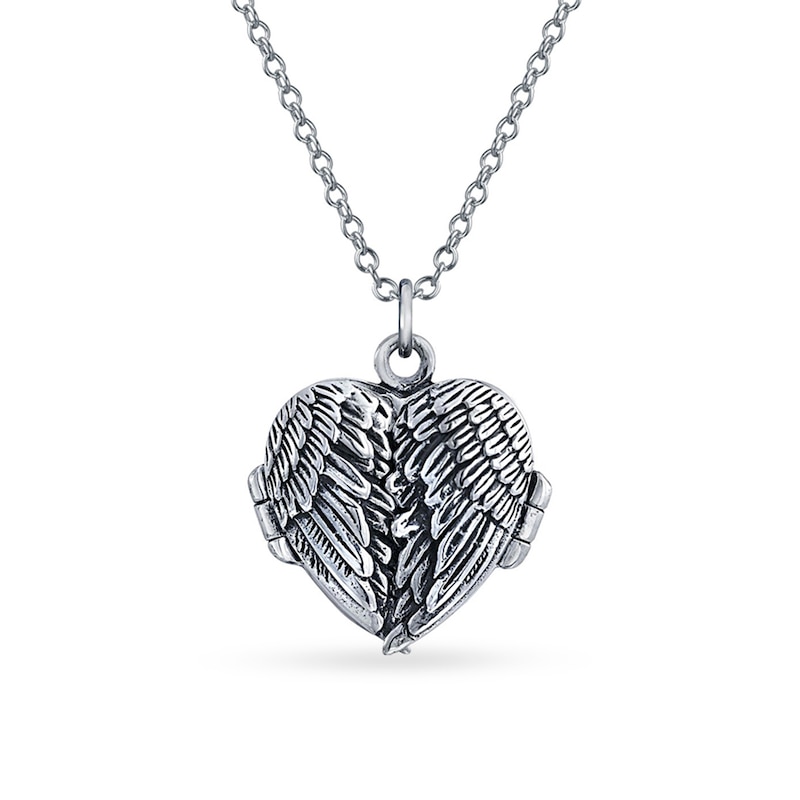 Main Image 1 of Oxidized Angel Wings Heart Locket in Sterling Silver