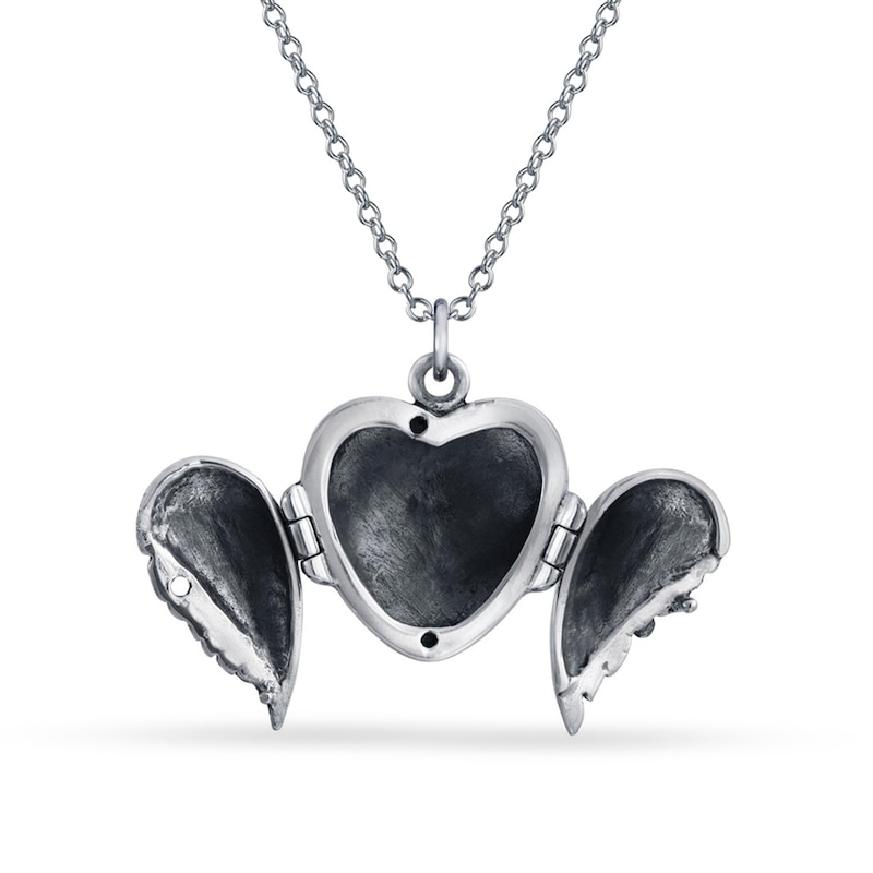 Oxidized Angel Wings Heart Locket in Sterling Silver