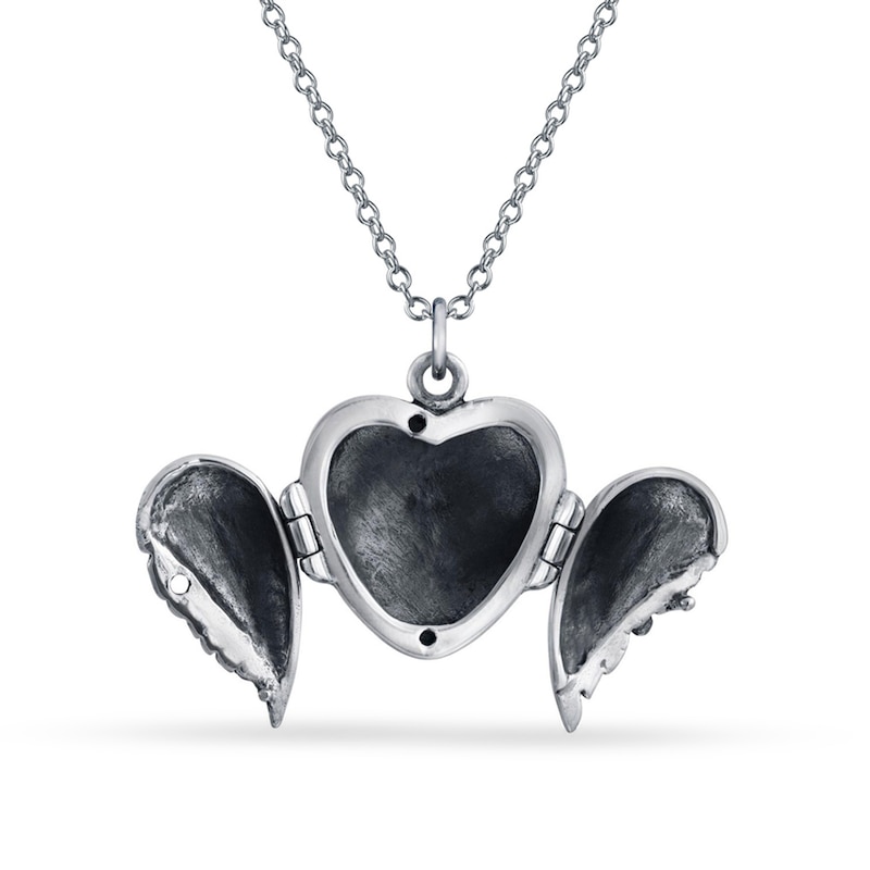 Main Image 3 of Oxidized Angel Wings Heart Locket in Sterling Silver