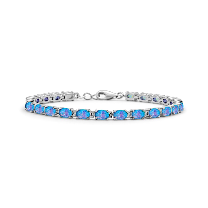 Oval Lab-Created Blue Opal Tennis Bracelet in Sterling Silver - 7.5"