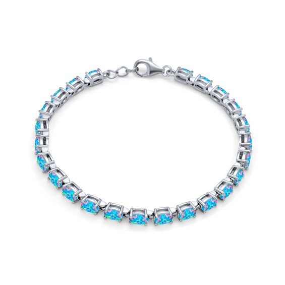 Oval Lab-Created Blue Opal Tennis Bracelet in Sterling Silver - 7.5"