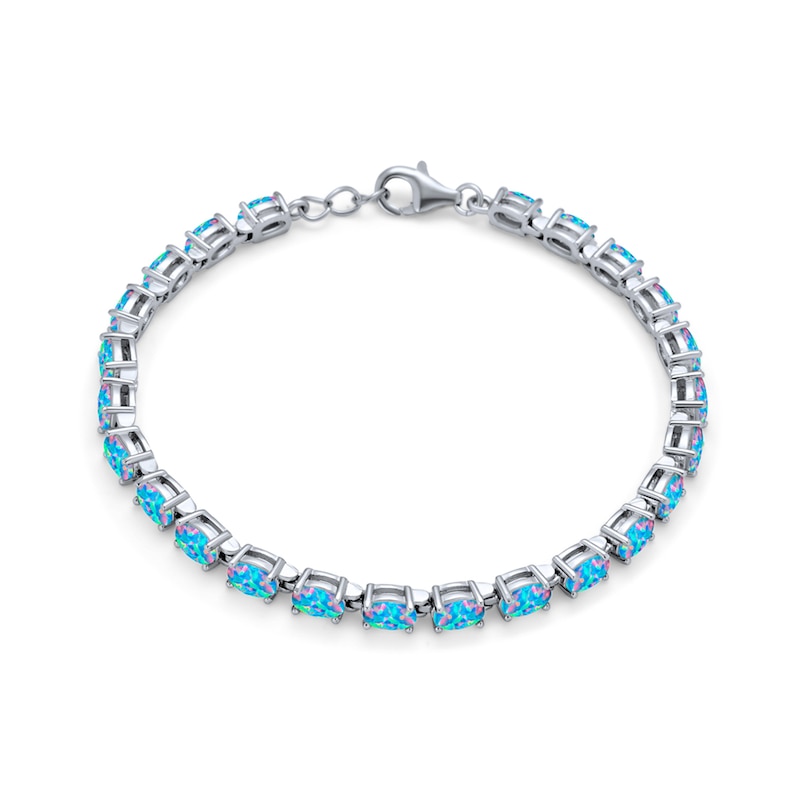 Oval Lab-Created Blue Opal Tennis Bracelet in Sterling Silver - 7.5"