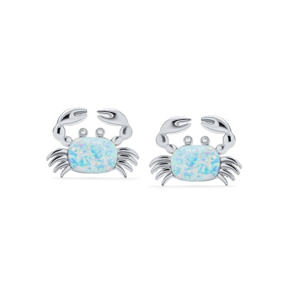 Cushion-Shaped Lab-Created Opal Crab Stud Earrings in Sterling Silver