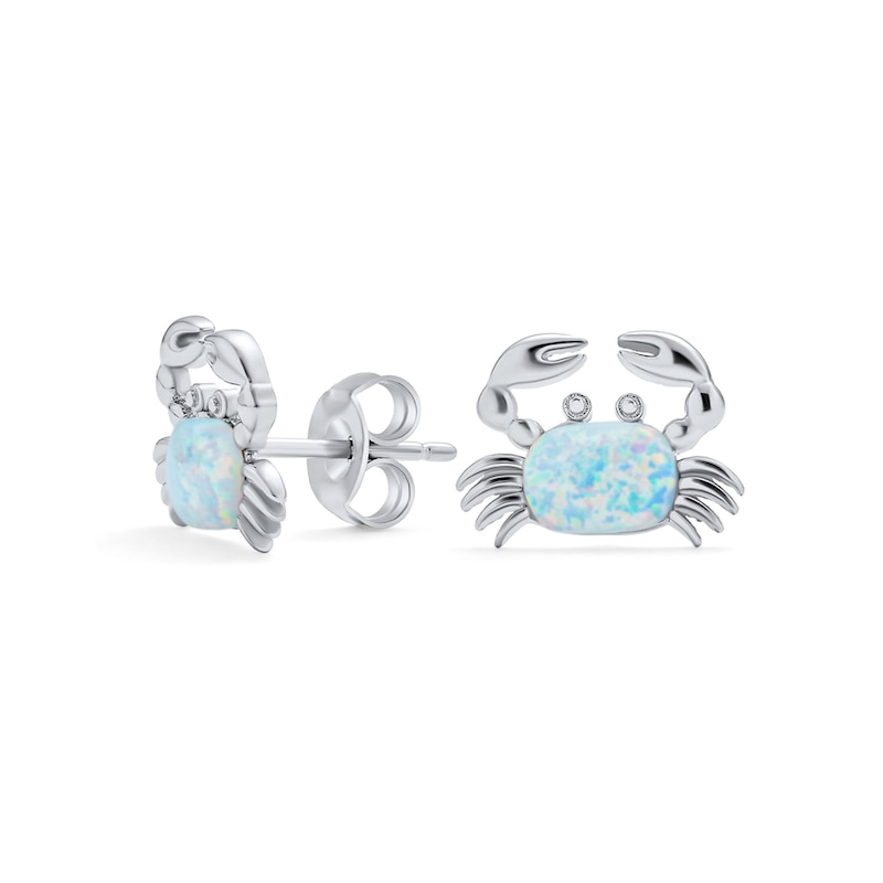 Cushion-Cut Lab-Created Opal Crab Stud Earrings in Sterling Silver