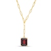 Thumbnail Image 1 of Emerald-Cut Garnet Solitaire Paper Clip Chain "Y" Necklace in Sterling Silver with 18K Gold Plate