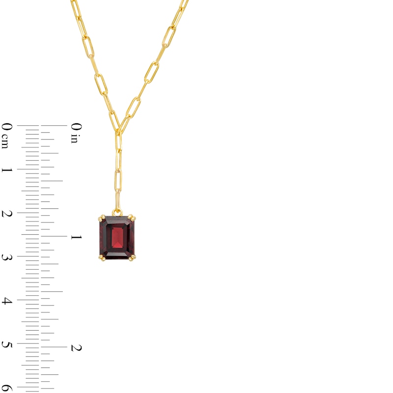 Main Image 3 of Emerald-Cut Garnet Solitaire Paper Clip Chain "Y" Necklace in Sterling Silver with 18K Gold Plate