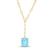 Thumbnail Image 1 of Emerald-Cut Swiss Blue Topaz Solitaire Paper Clip Chain "Y" Necklace in Sterling Silver with 18K Gold Plate