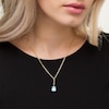 Thumbnail Image 2 of Emerald-Cut Swiss Blue Topaz Solitaire Paper Clip Chain "Y" Necklace in Sterling Silver with 18K Gold Plate