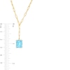 Thumbnail Image 3 of Emerald-Cut Swiss Blue Topaz Solitaire Paper Clip Chain "Y" Necklace in Sterling Silver with 18K Gold Plate