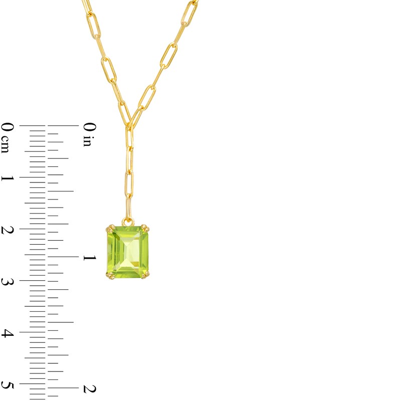 Main Image 3 of Emerald-Cut Peridot Solitaire Paper Clip Chain "Y" Necklace in Sterling Silver with 18K Gold Plate