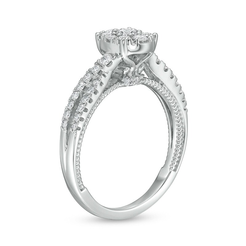 Main Image 3 of 5/8 CT. T.W. Oval Multi-Diamond Crossover Shank Engagement Ring in 14K White Gold