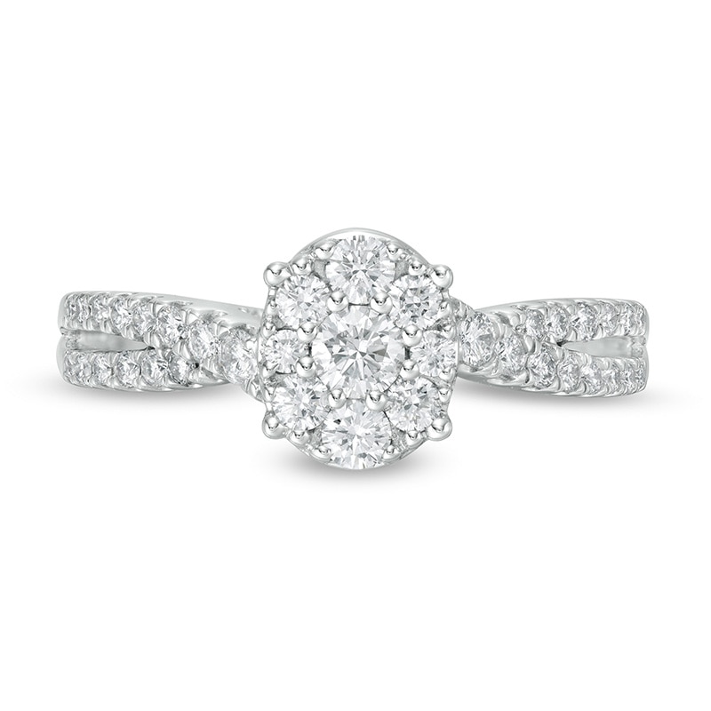 Main Image 4 of 5/8 CT. T.W. Oval Multi-Diamond Crossover Shank Engagement Ring in 14K White Gold