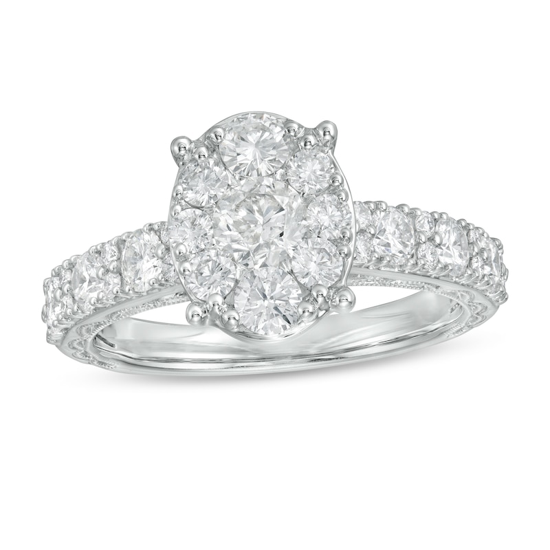 Main Image 1 of 1-1/2 CT. T.W. Composite Oval Diamond Engagement Ring in 14K White Gold