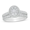 Thumbnail Image 0 of 1 CT. T.W. Oval Multi-Diamond Frame Bridal Set in 14K White Gold