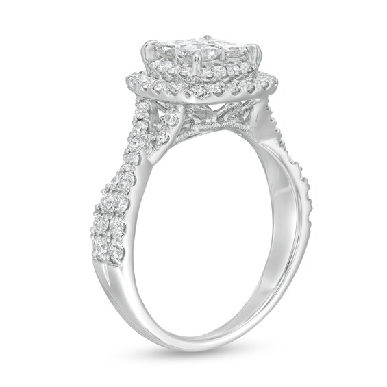 1-1/2 CT. T.w. Princess-Cut Quad Diamond Double Cushion Frame Engagement Ring in 14K White Gold