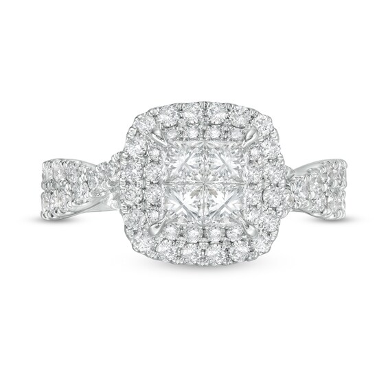 1-1/2 CT. T.w. Princess-Cut Quad Diamond Double Cushion Frame Engagement Ring in 14K White Gold