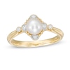 Thumbnail Image 0 of 5.5-6.0mm Cultured Freshwater Pearl and 1/20 CT. T.W. Diamond Ornate Frame Side Accent Vintage-Style Ring in 10K Gold