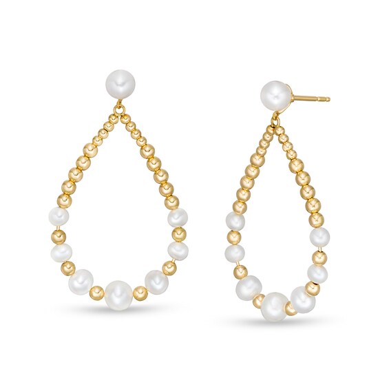 Freshwater Cultured Pearl and Bead Graduated Alternating Open Teardrop Earrings in Sterling Silver with 18K Gold Plate