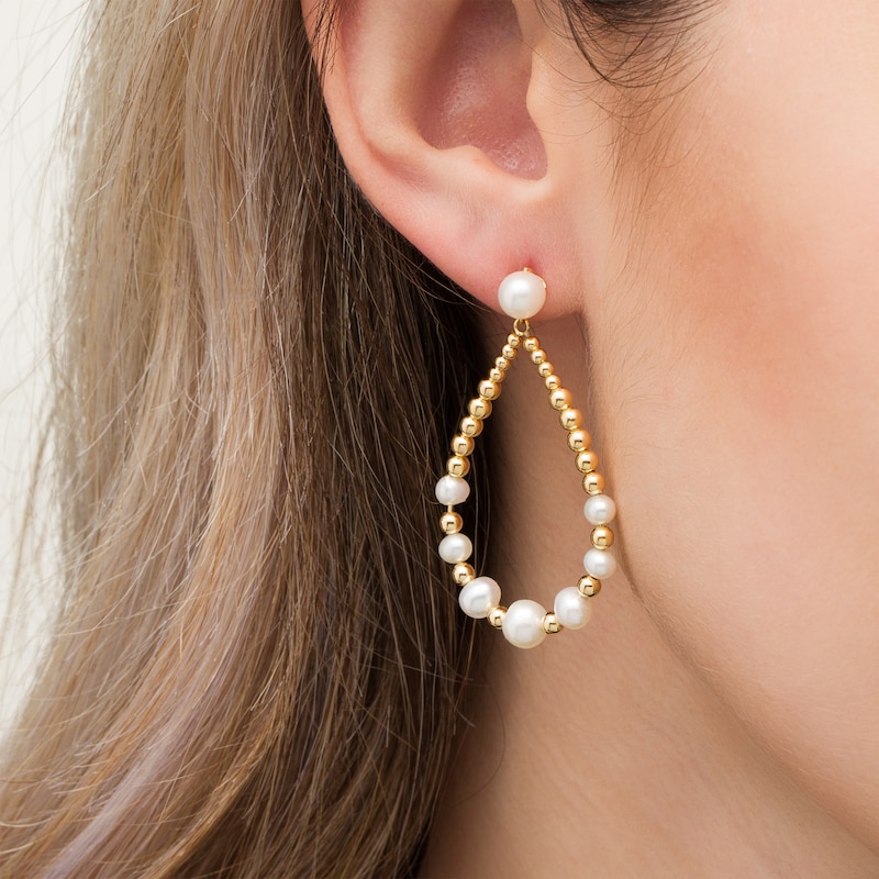 Main Image 2 of Freshwater Cultured Pearl and Bead Graduated Alternating Open Teardrop Earrings in Sterling Silver with 18K Gold Plate