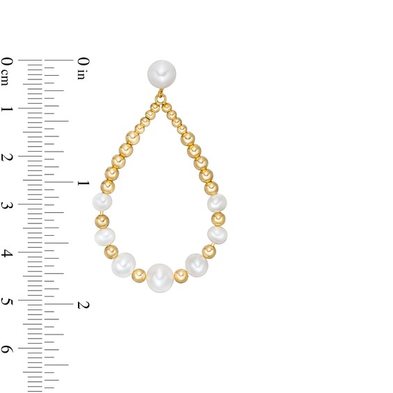 Freshwater Cultured Pearl and Bead Graduated Alternating Open Teardrop Earrings in Sterling Silver with 18K Gold Plate
