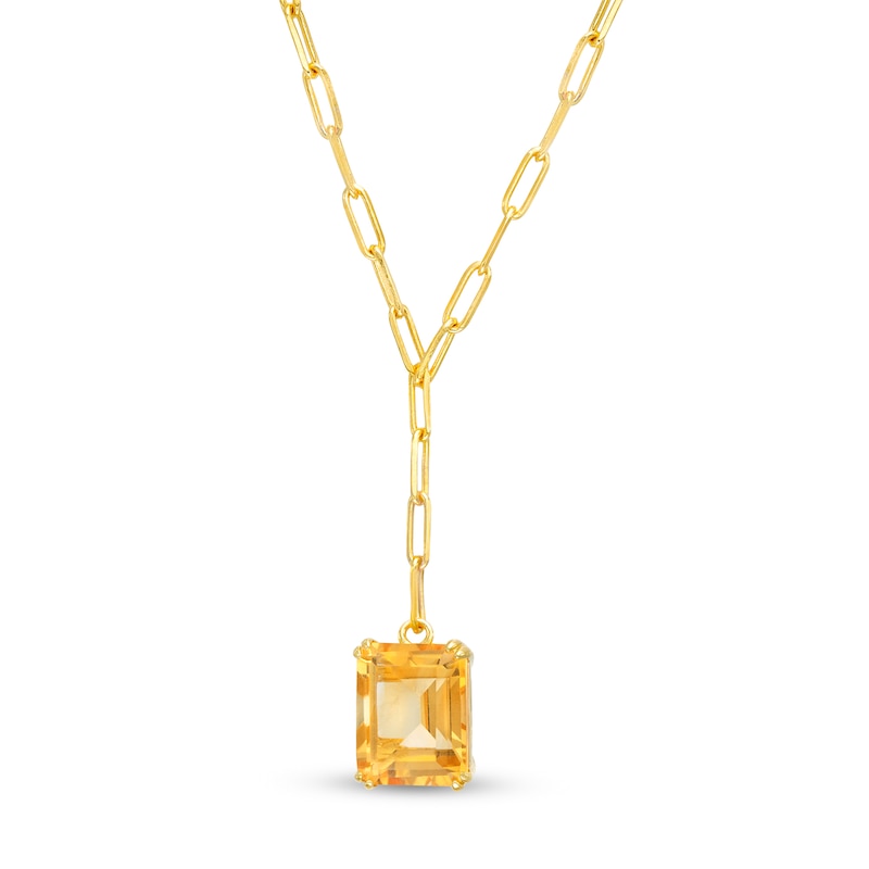 Main Image 1 of Emerald-Cut Citrine Solitaire Paper Clip Chain "Y" Necklace in Sterling Silver with 18K Gold Plate