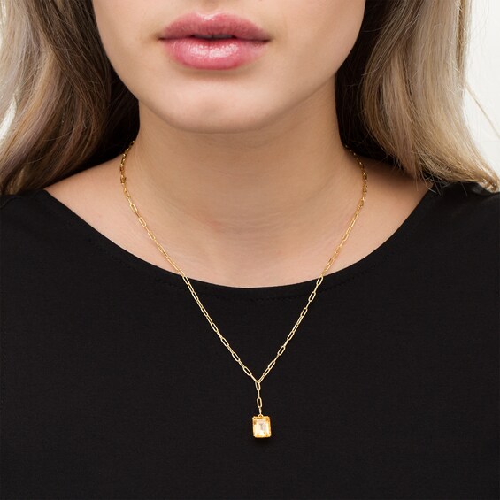 Emerald-Cut Citrine Solitaire Paper Clip Chain "Y" Necklace in Sterling Silver with 18K Gold Plate
