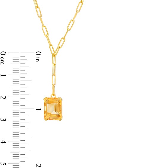 Emerald-Cut Citrine Solitaire Paper Clip Chain "Y" Necklace in Sterling Silver with 18K Gold Plate