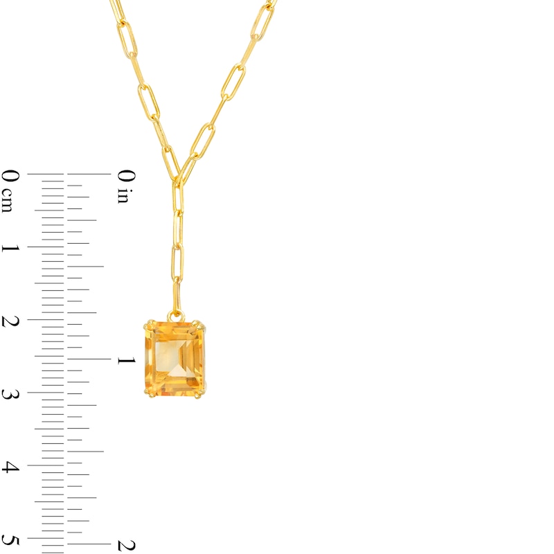 Main Image 3 of Emerald-Cut Citrine Solitaire Paper Clip Chain "Y" Necklace in Sterling Silver with 18K Gold Plate