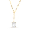 Thumbnail Image 1 of Emerald-Cut White Topaz Solitaire Paper Clip Chain "Y" Necklace in Sterling Silver with 18K Gold Plate