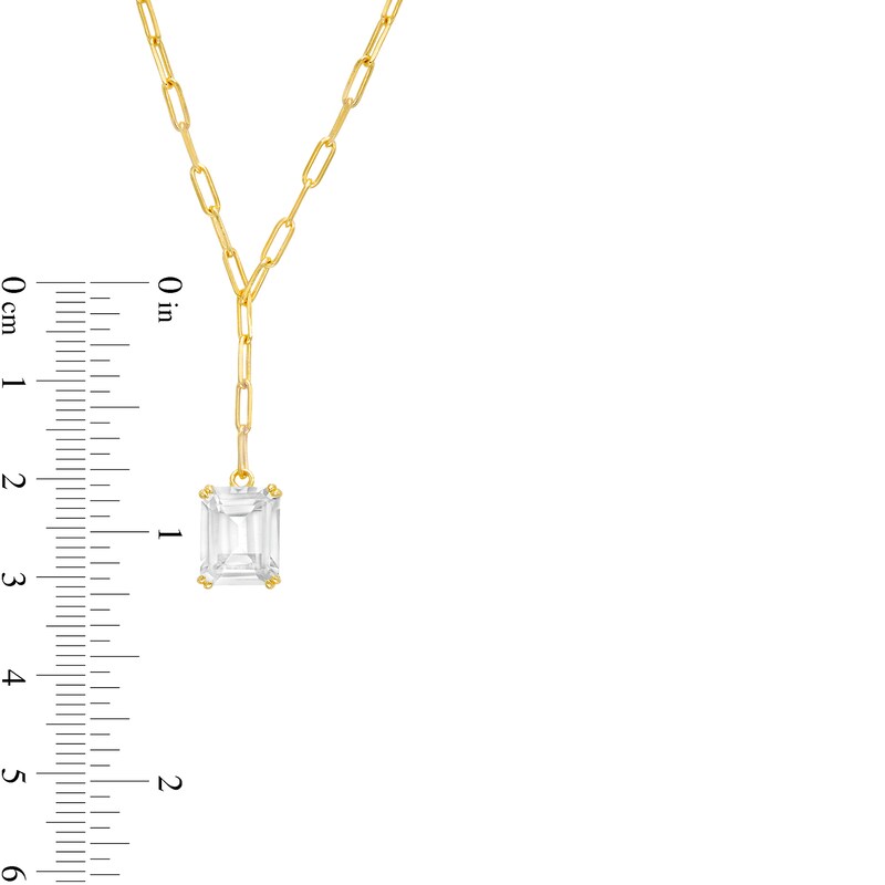 Main Image 3 of Emerald-Cut White Topaz Solitaire Paper Clip Chain "Y" Necklace in Sterling Silver with 18K Gold Plate