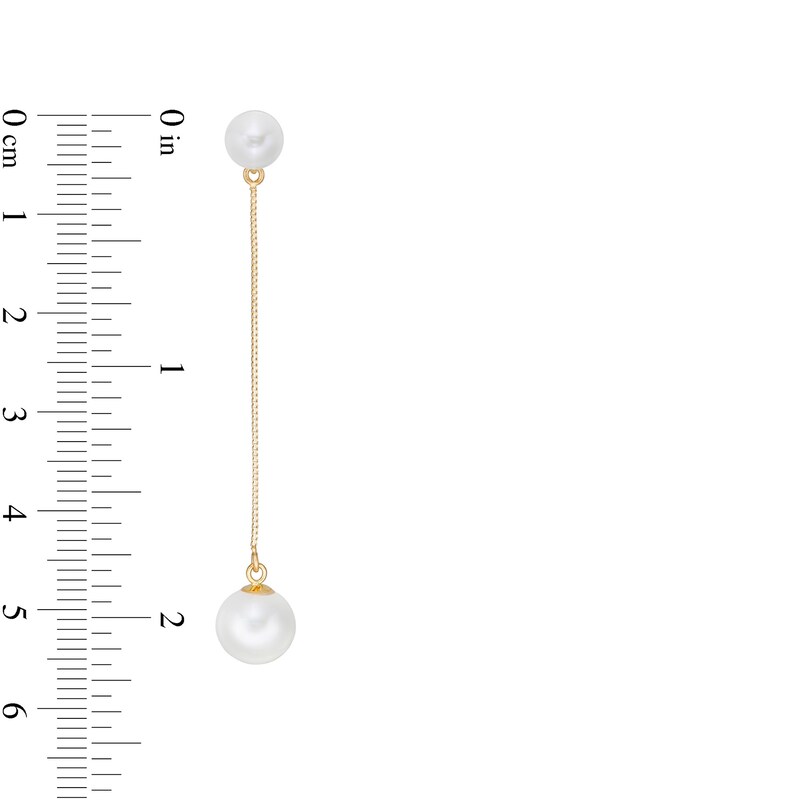 Main Image 3 of 5.0-8.5mm Freshwater Cultured Pearl Box Chain Drop Earrings in 14K Gold