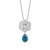 Thumbnail Image 1 of Enchanted Disney Cinderella Pear-Shaped London Blue Topaz and 1/10 CT. T.W. Diamond Flower Pendant in Sterling Silver