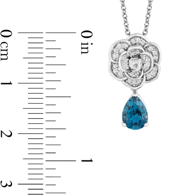 Enchanted Disney Cinderella Pear-Shaped London Blue Topaz and 1/10 CT. T.W. Diamond Flower Pendant in Sterling Silver