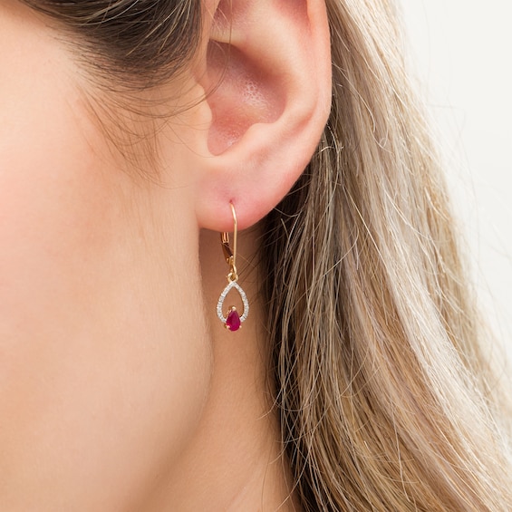 Pear-Shaped Ruby and 1/15 CT. T.w. Diamond Double Teardrop Earrings in 10K Gold