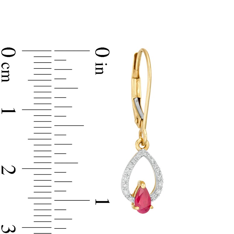 Main Image 3 of Pear-Shaped Ruby and 1/15 CT. T.W. Diamond Double Teardrop Earrings in 10K Gold