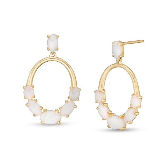 Oval Opal Graduated Five Stone Open Oval Drop Earrings in 10K Gold