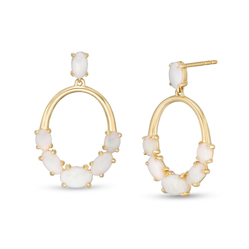 Main Image 1 of Oval Opal Graduated Five Stone Open Oval Drop Earrings in 10K Gold
