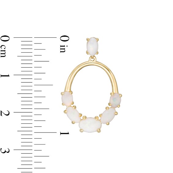 Oval Opal Graduated Five Stone Open Oval Drop Earrings in 10K Gold