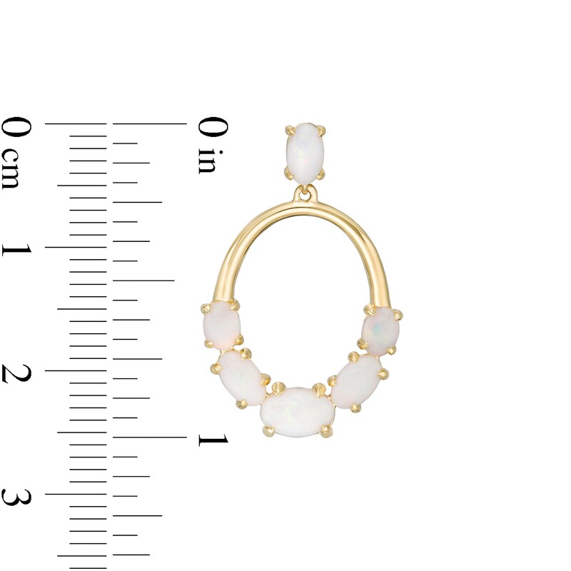 Main Image 3 of Oval Opal Graduated Five Stone Open Oval Drop Earrings in 10K Gold