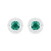 6.0mm Lab-Created Emerald and White Sapphire Open Clover Frame Stud Earrings in Sterling Silver