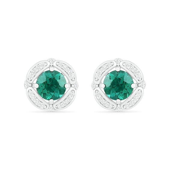 6.0mm Lab-Created Emerald and White Sapphire Open Clover Frame Stud Earrings in Sterling Silver