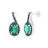 Oval Lab-Created Emerald and 1/10 CT. T.W. Black Enhanced Diamond Frame Twist Drop Earrings in Sterling Silver