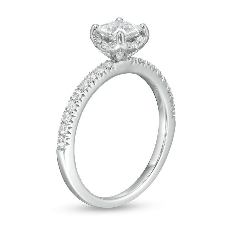 1 CT. T.W. Princess-Cut Diamond Cushion Frame Engagement Ring in 14K White Gold (I/I2)