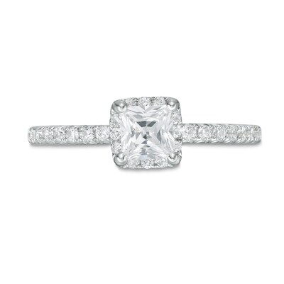 1 Ct T W Princess Cut Diamond Cushion Frame Engagement Ring In 14k White Gold I I2 Zales